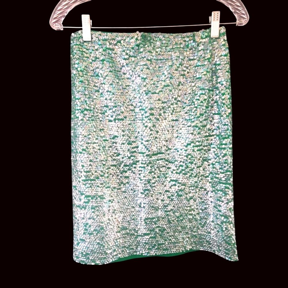 Vintage Sequin Beaded Green Skirt Set Size L 60s NWOT Cocktail Evening Wear - Picture 2 of 13